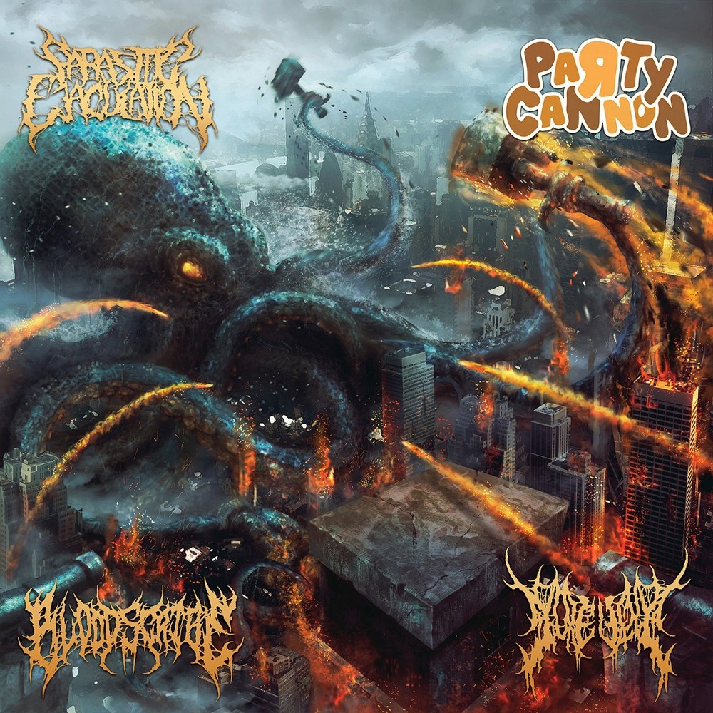 Parasitic Ejaculation / Party Cannon / Gorevent / Bloodscribe - Cannons of Gore Soaked, Blood Drenched, Parasitic Sickness (2019) Cover