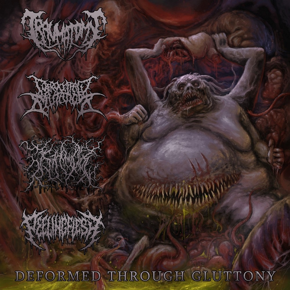 Traumatomy / Coprocephalic Mutation / .357 Homicide / PeelingFlesh - Deformed Through Gluttony (2021) Cover